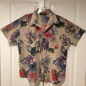 Tapestry Vintage Tropical Floral Print Short Sleeve Shirt Men’s size Large